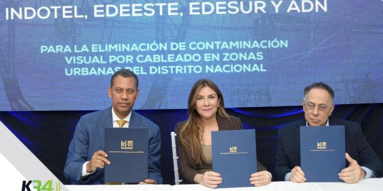 Indotel, ADN y el CUED formalizan plan para retirar cableados y reducir la contaminación visual en el Distrito Nacional
